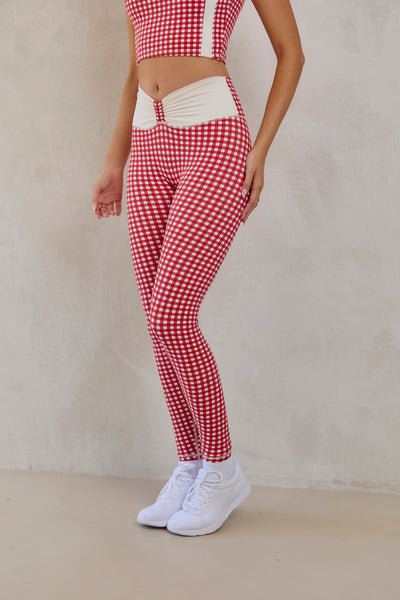 Astoria LUXE BALANCE Full Length Ruched Legging - Red Gingham