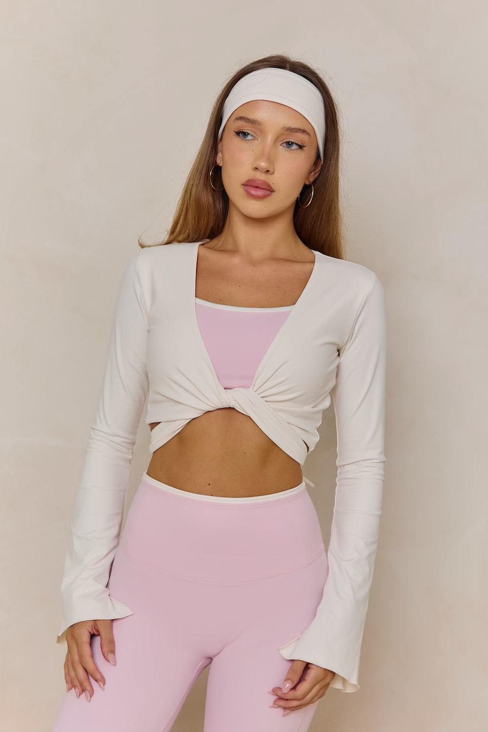 Astoria Live Luxe Wrap Sleeved Crop - Cream