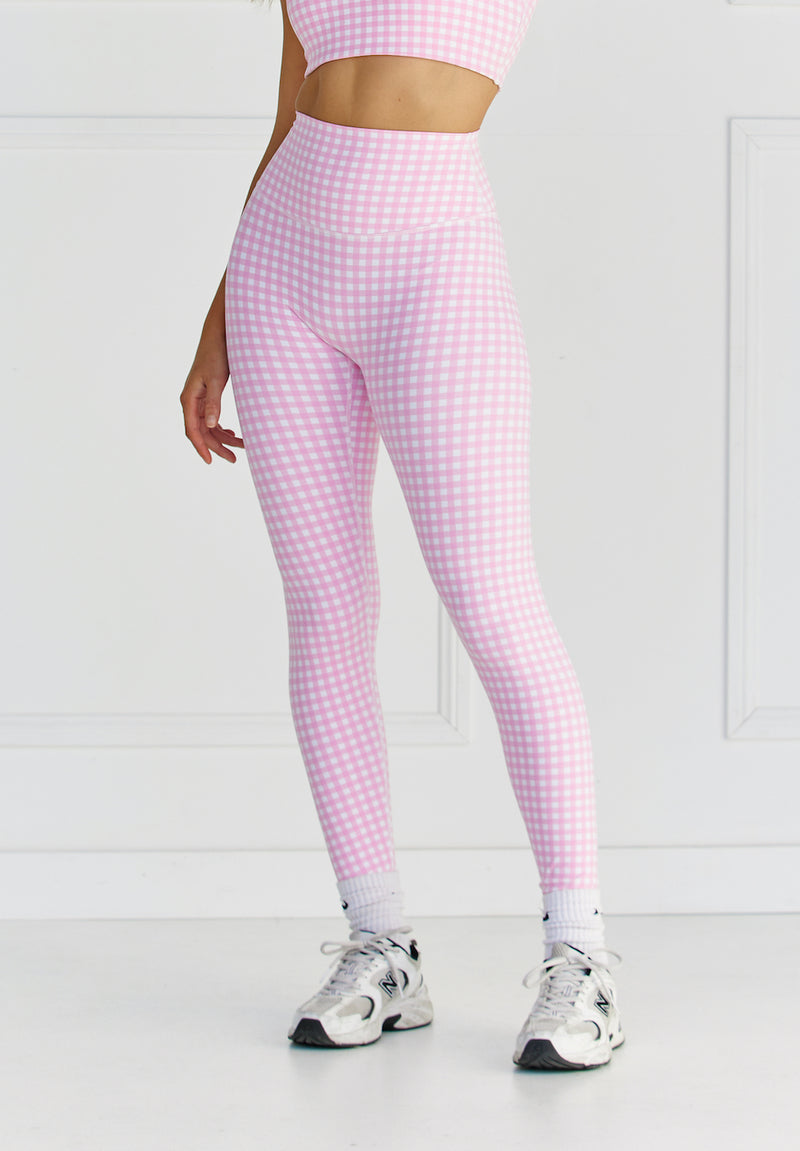 Pink Soda Sport Women's Gingham Tights Black / Optic White