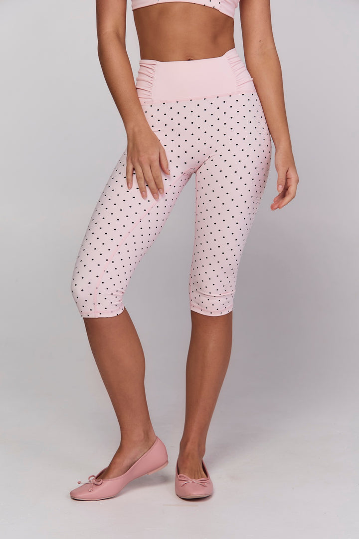 Astoria Luxe Balance Ruched Capri - Baby Pink Polka