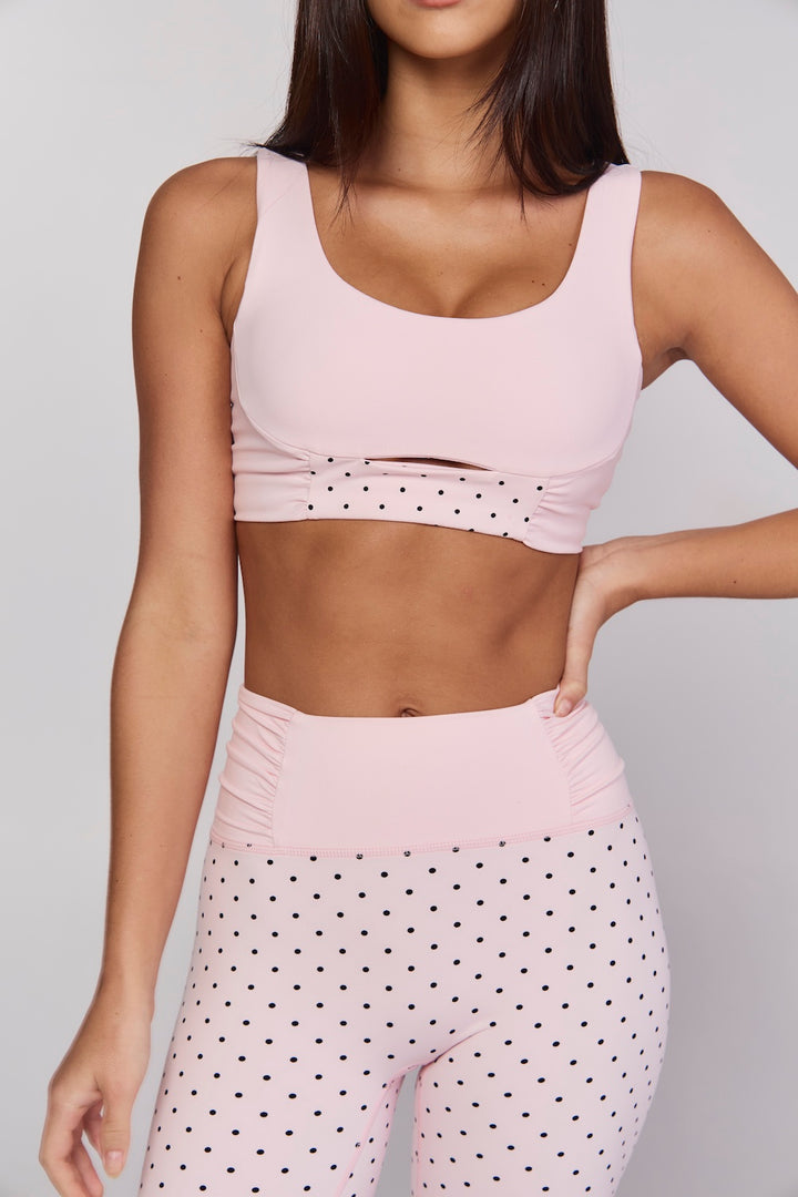 Astoria Luxe Balance Ruched Sports Crop - Baby Pink Polka