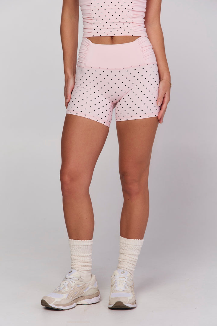 Astoria Luxe Balance Ruched Mini Short - Baby Pink Polka