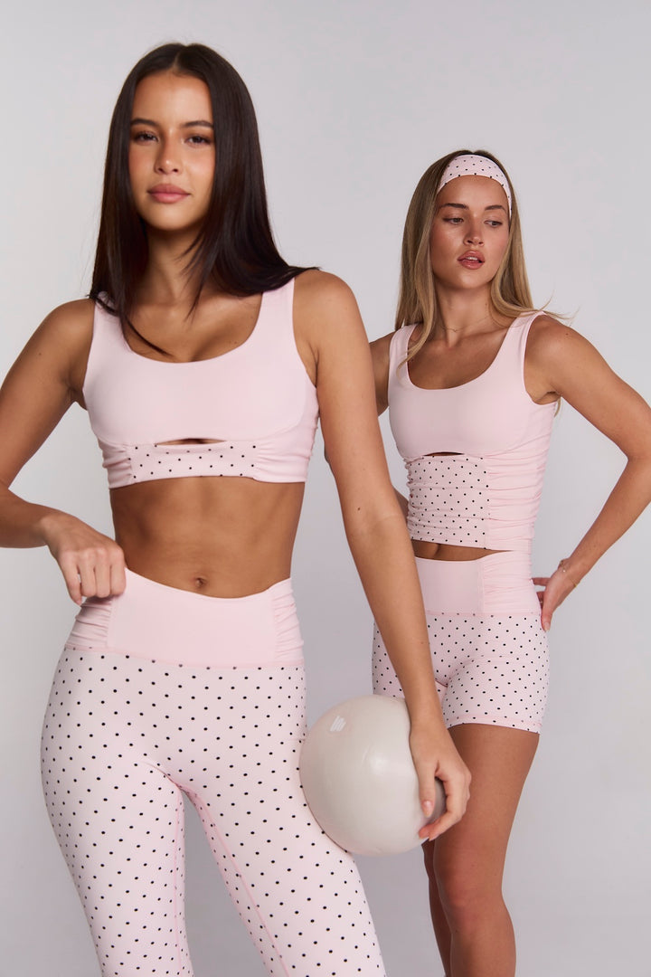 Astoria Luxe Balance Ruched Capri - Baby Pink Polka