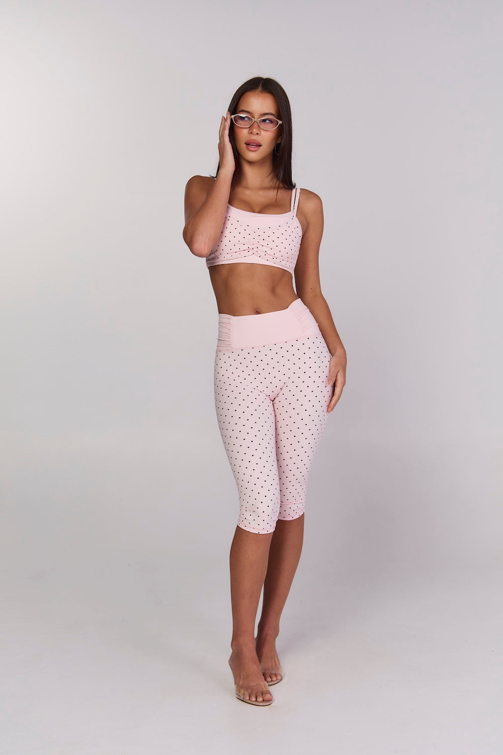 Astoria Luxe Balance Ruched Capri - Baby Pink Polka