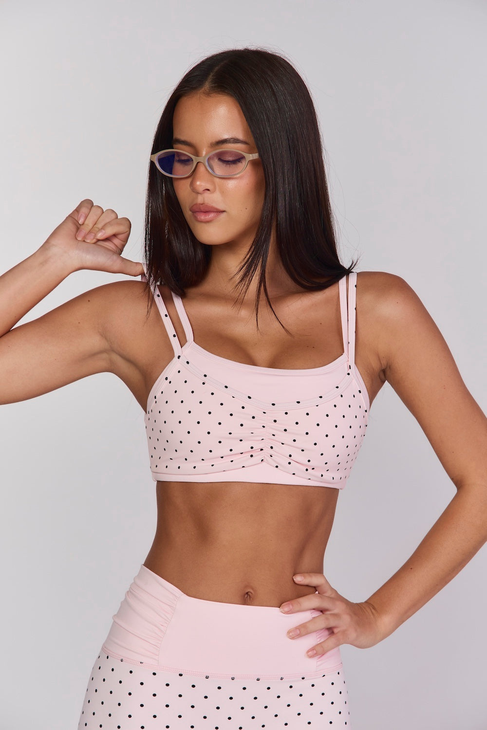 Astoria Luxe Balance Layered Sports Bra - Baby Pink Polka