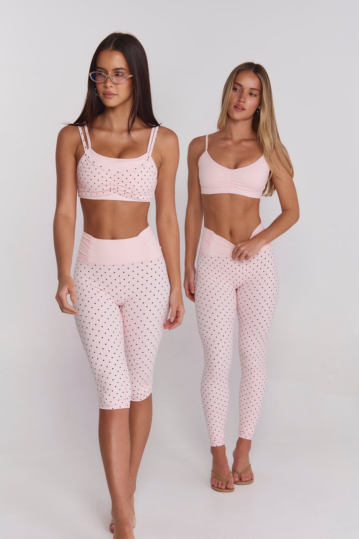 Astoria Luxe Balance Ruched Legging - Baby Pink Polka
