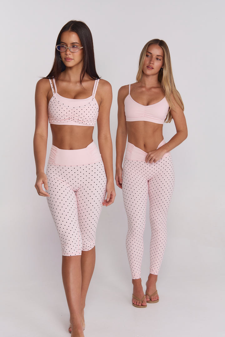 Astoria Luxe Balance Ruched Sports Bra - Baby Pink Polka