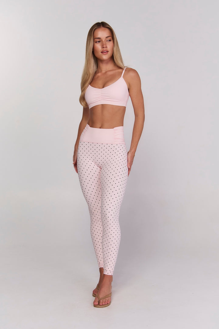 Astoria Luxe Balance Ruched Legging - Baby Pink Polka