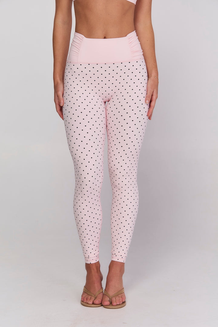 Astoria Luxe Balance Ruched Legging - Baby Pink Polka