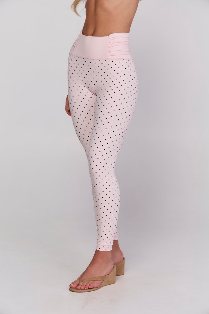 Astoria Luxe Balance Ruched Legging - Baby Pink Polka