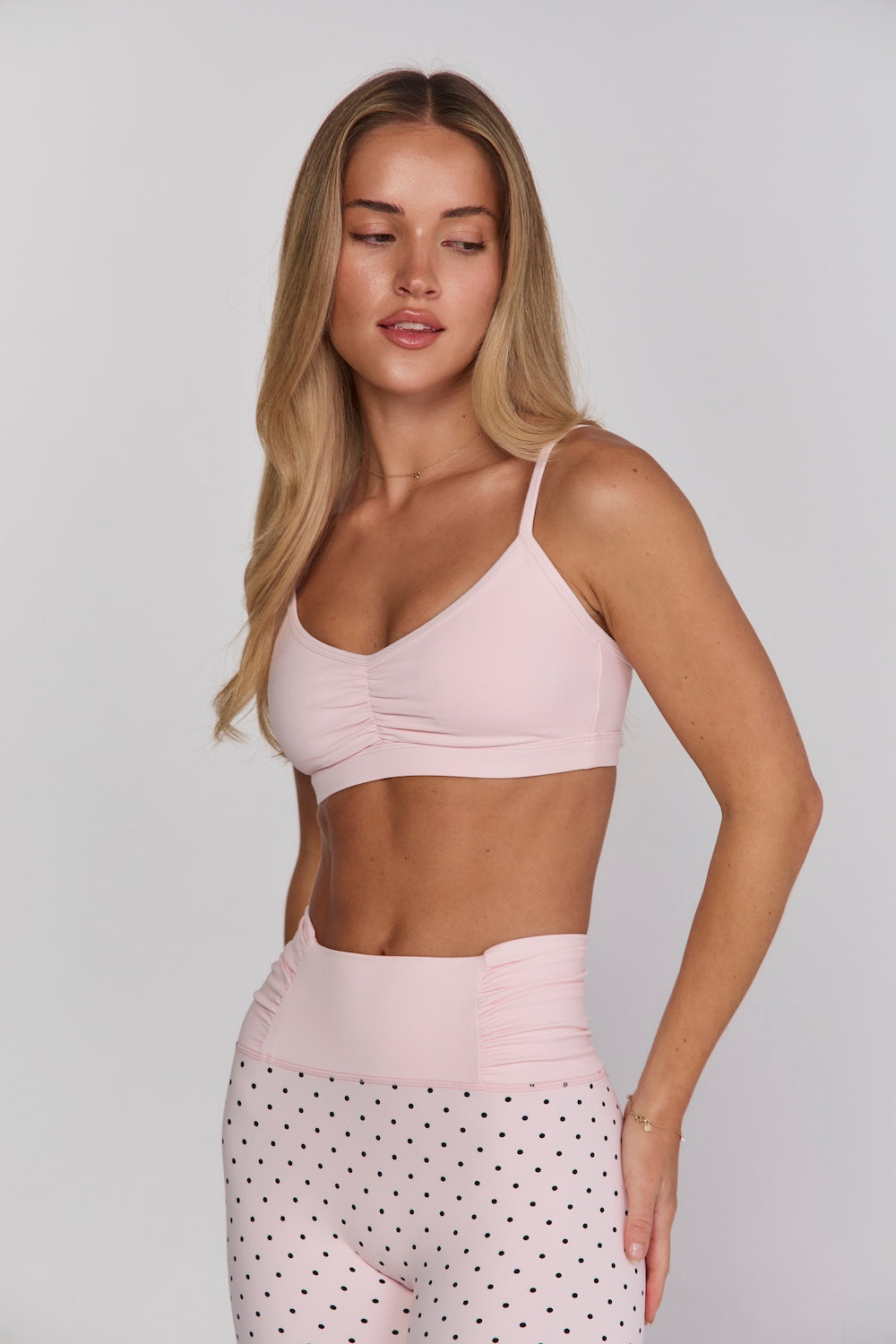 Astoria Luxe Balance Ruched Sports Bra - Baby Pink Polka