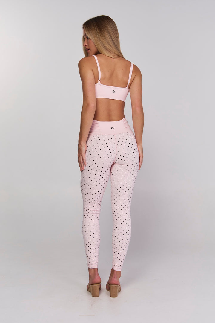 Astoria Luxe Balance Ruched Sports Bra - Baby Pink Polka