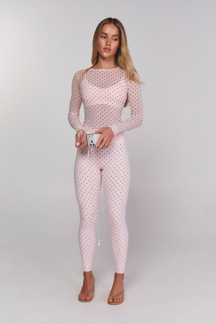 Astoria Luxe Balance Ruched Legging - Baby Pink Polka
