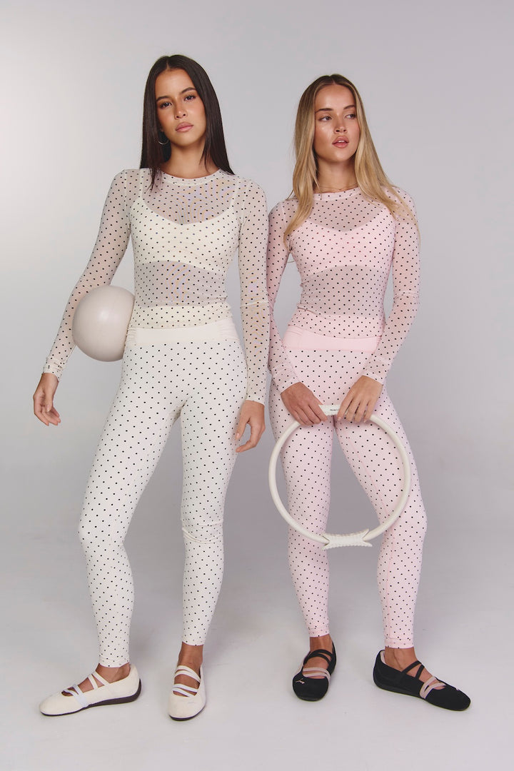 Astoria Luxe Balance Ruched Legging - Baby Pink Polka