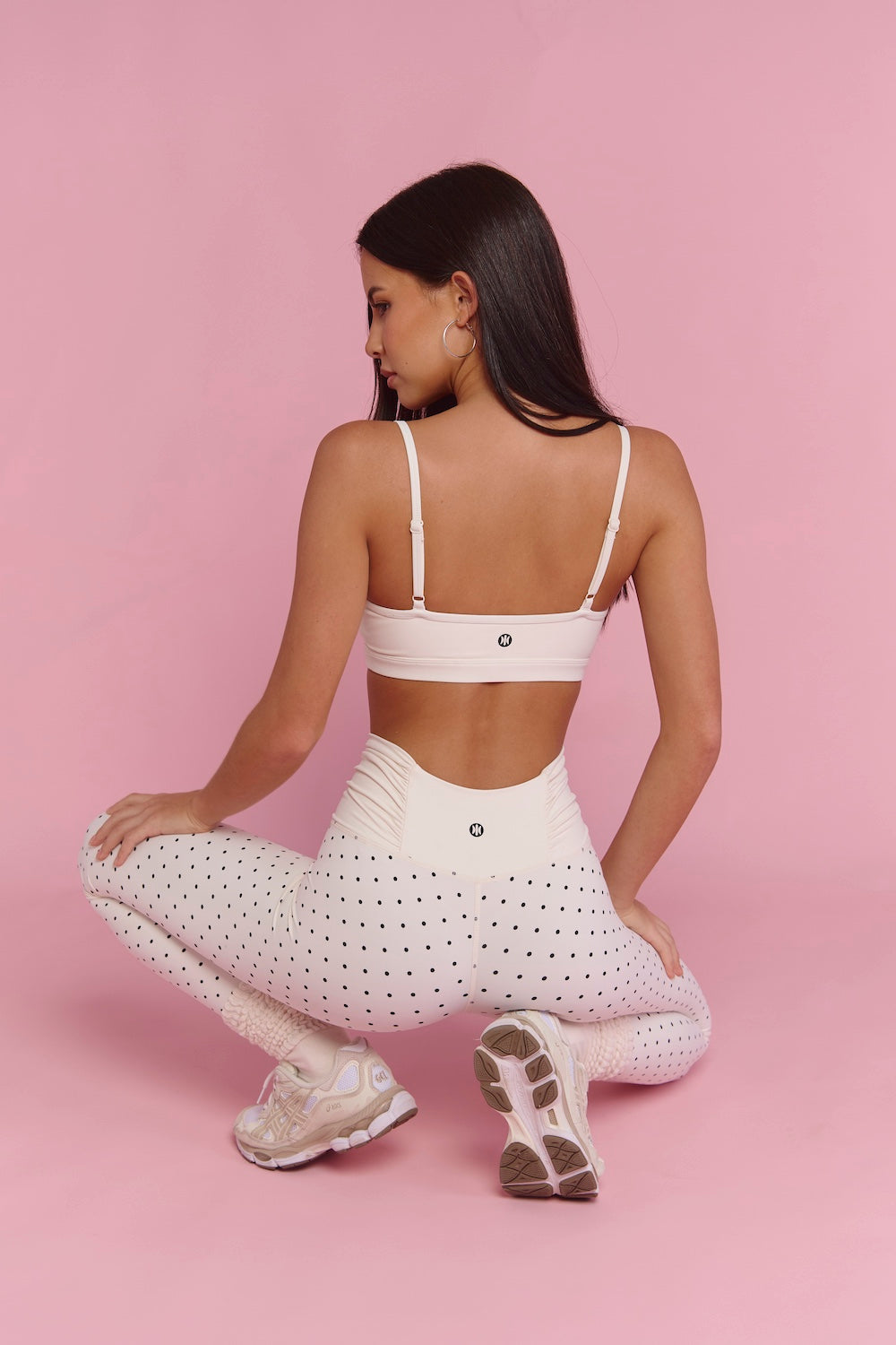 Astoria Luxe Balance Ruched Sports Bra - Cream Polka