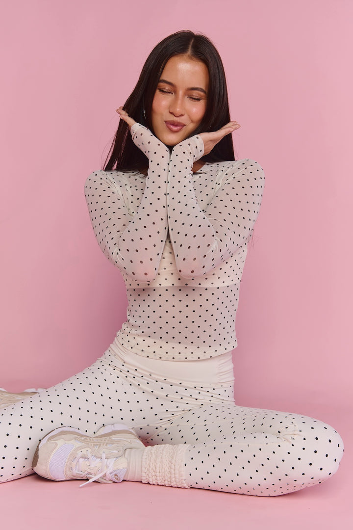Astoria Mesh Long Sleeve Top - Cream Polka
