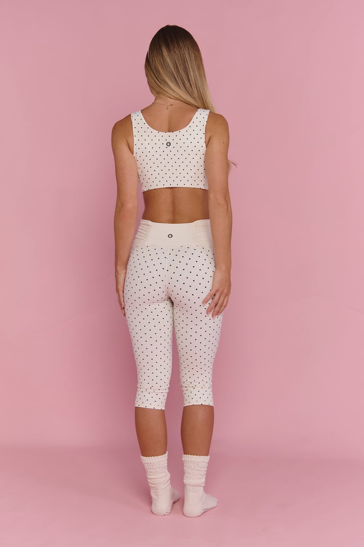 Astoria Luxe Balance Ruched Sports Crop - Cream Polka
