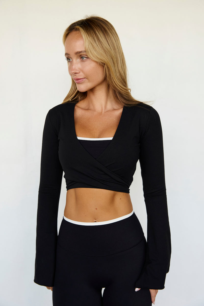 Astoria LIVE LUXE Wrap Sleeved Crop - Black