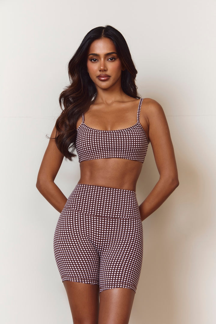 Astoria Luxe Balance Core Sports Bra - Espresso Gingham