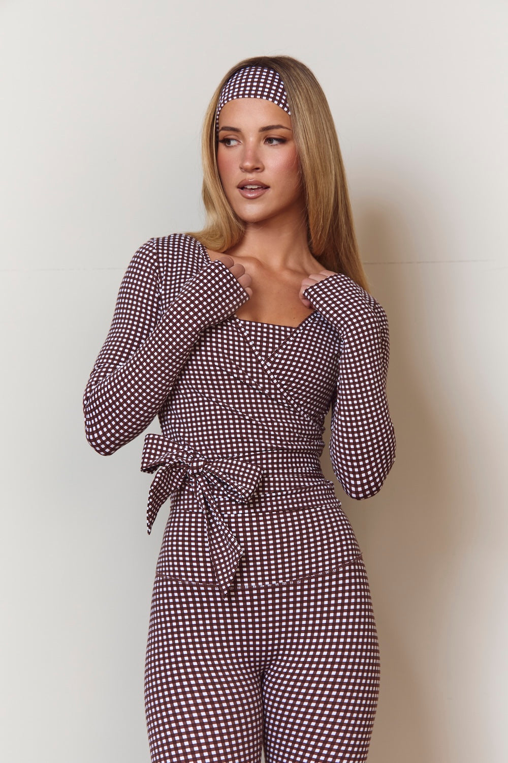 Astoria Luxe Balance Wrap Top - Espresso Gingham