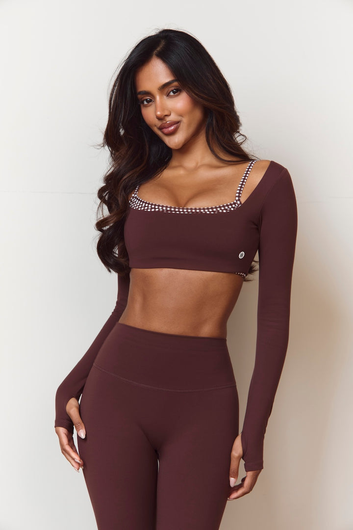 Astoria Luxe Balance Squareneck Sleeved Crop - Espresso