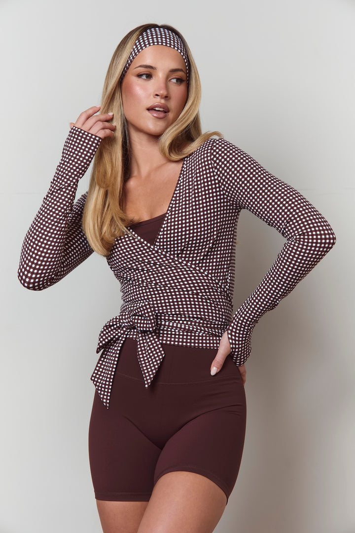 Astoria Luxe Balance Wrap Top - Espresso Gingham