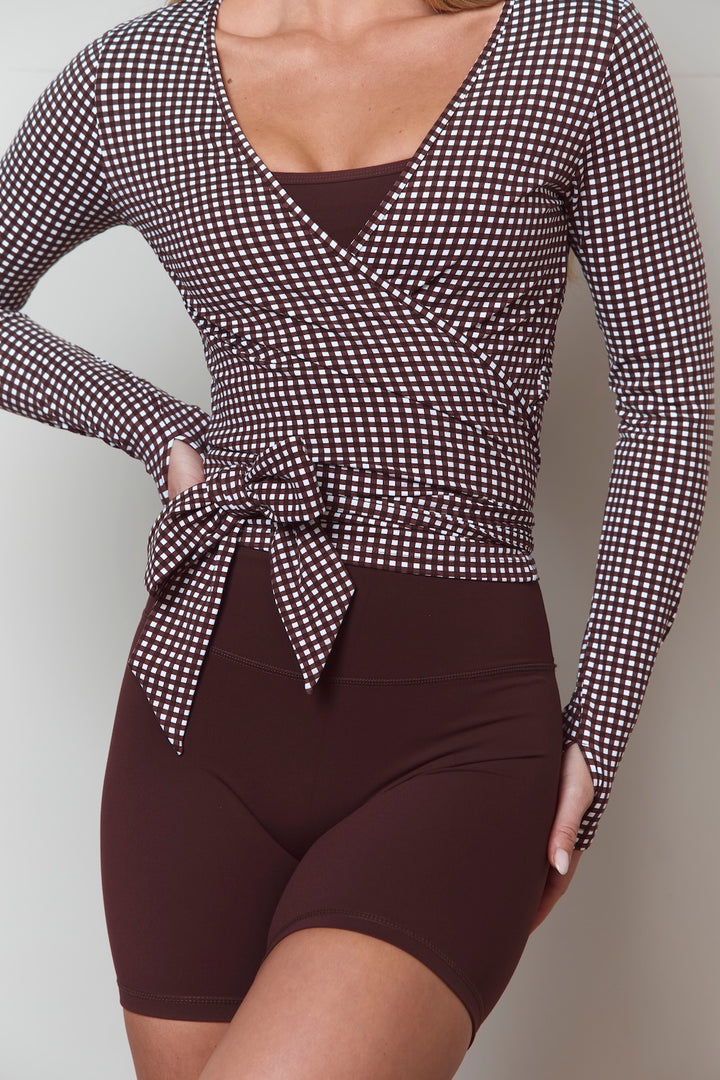 Astoria Luxe Balance Wrap Top - Espresso Gingham
