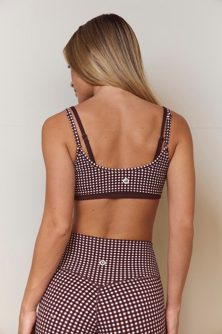 Astoria Luxe Balance Layered Sports Bra - Espresso Gingham