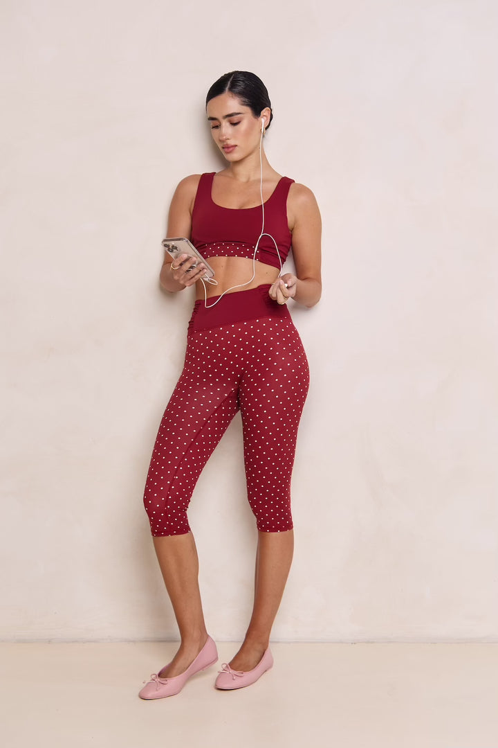 Astoria Luxe Balance Ruched Capri - Merlot Polka