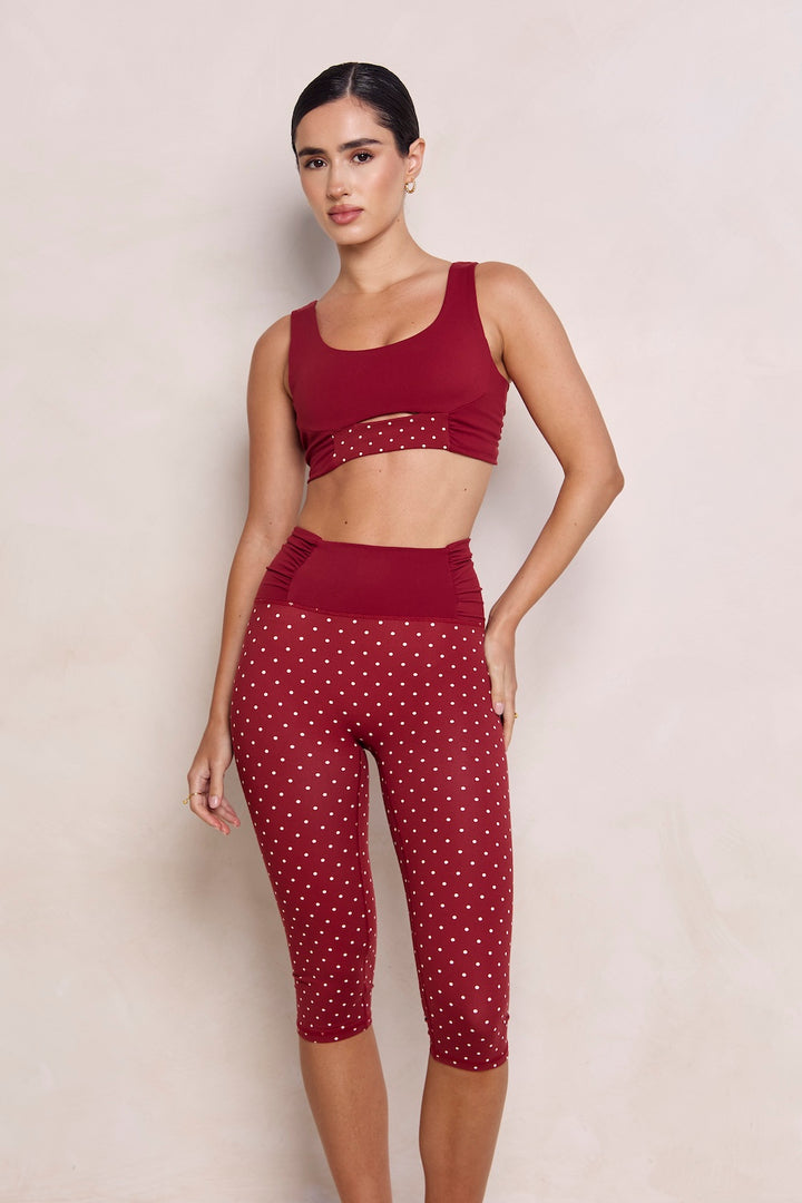 Astoria Luxe Balance Ruched Capri - Merlot Polka