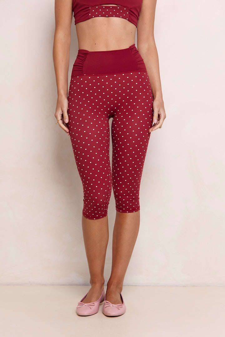Astoria Luxe Balance Ruched Capri - Merlot Polka