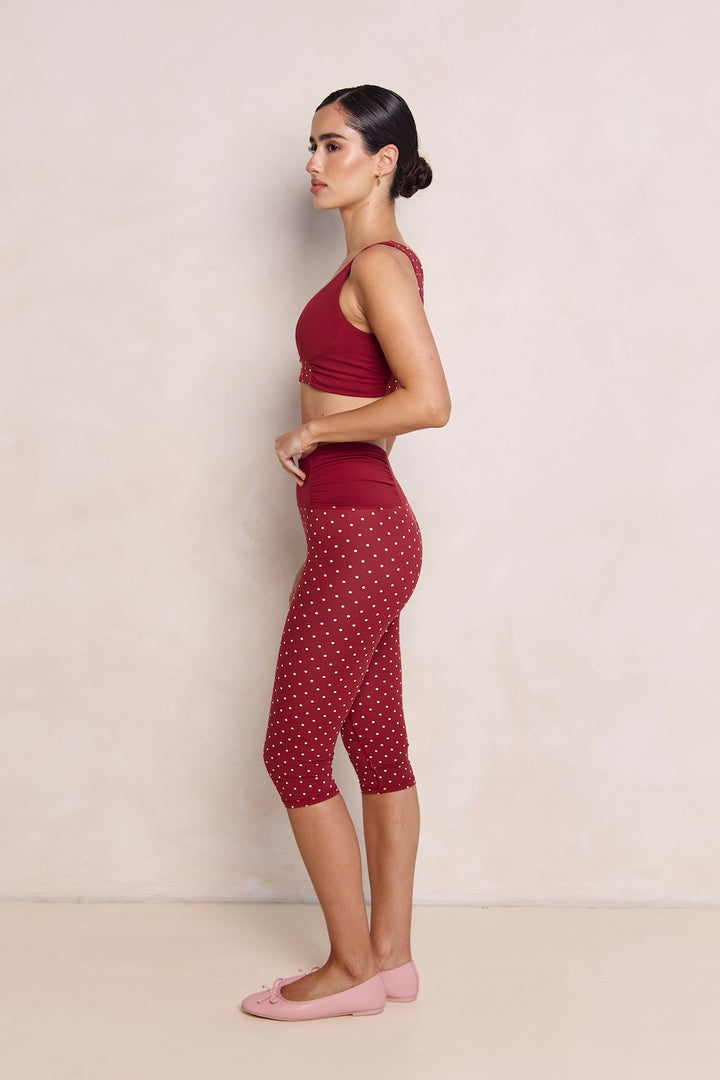 Astoria Luxe Balance Ruched Capri - Merlot Polka