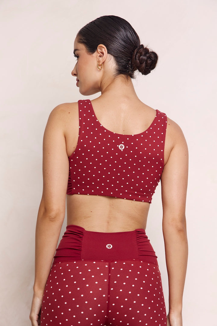 Astoria Luxe Balance Ruched Sports Crop - Merlot Polka