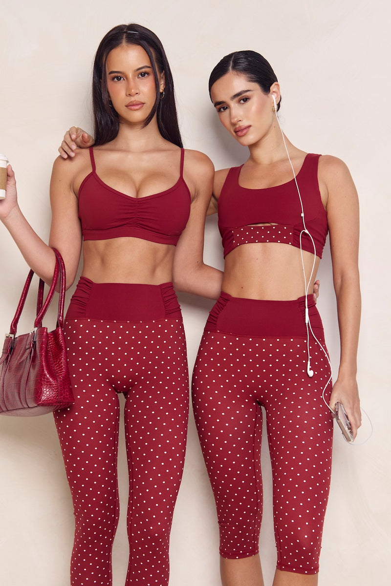 Astoria LUXE BALANCE Ruched Sports Crop - Merlot Polka