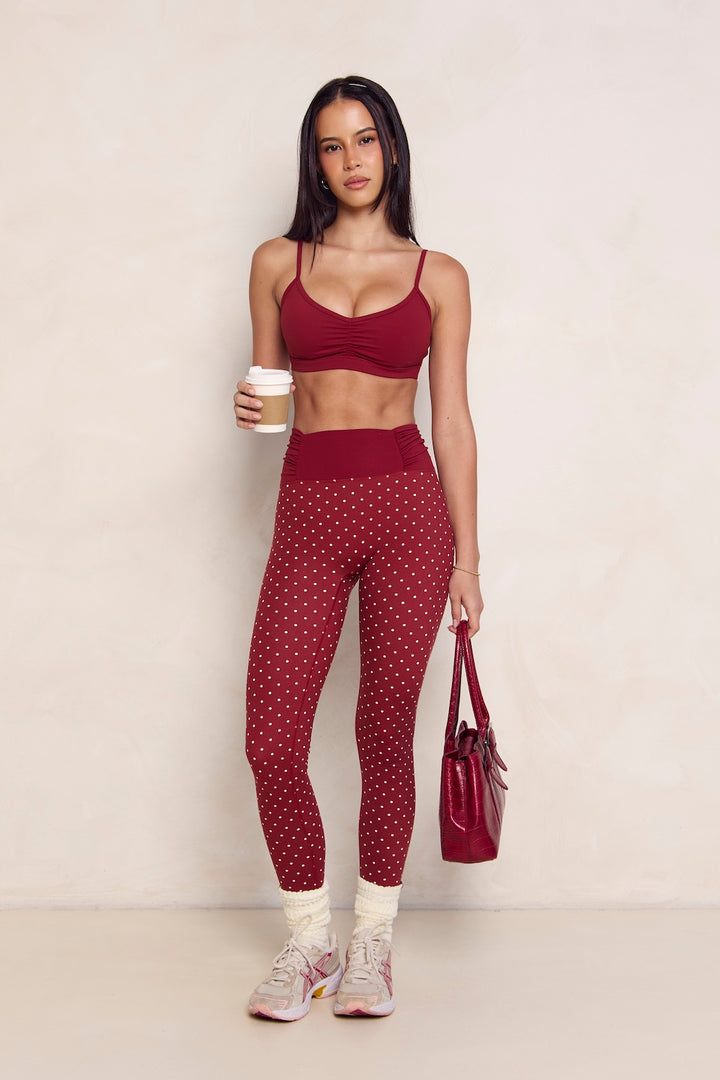 Astoria Luxe Balance Ruched Legging - Merlot Polka
