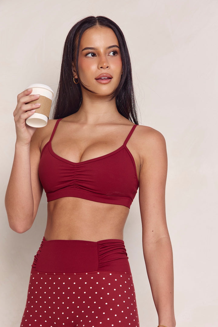 Astoria Luxe Balance Ruched Sports Bra - Merlot