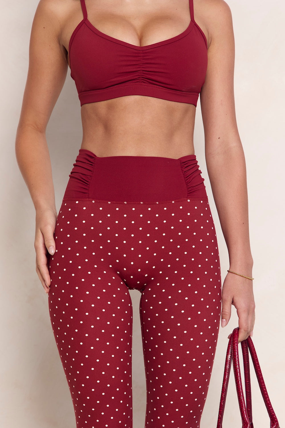 Astoria Luxe Balance Ruched Legging - Merlot Polka