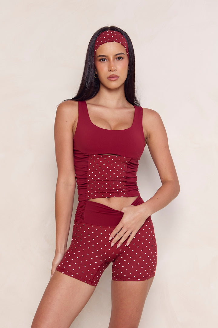 Astoria Luxe Balance Ruched Sport Tank - Merlot Polka
