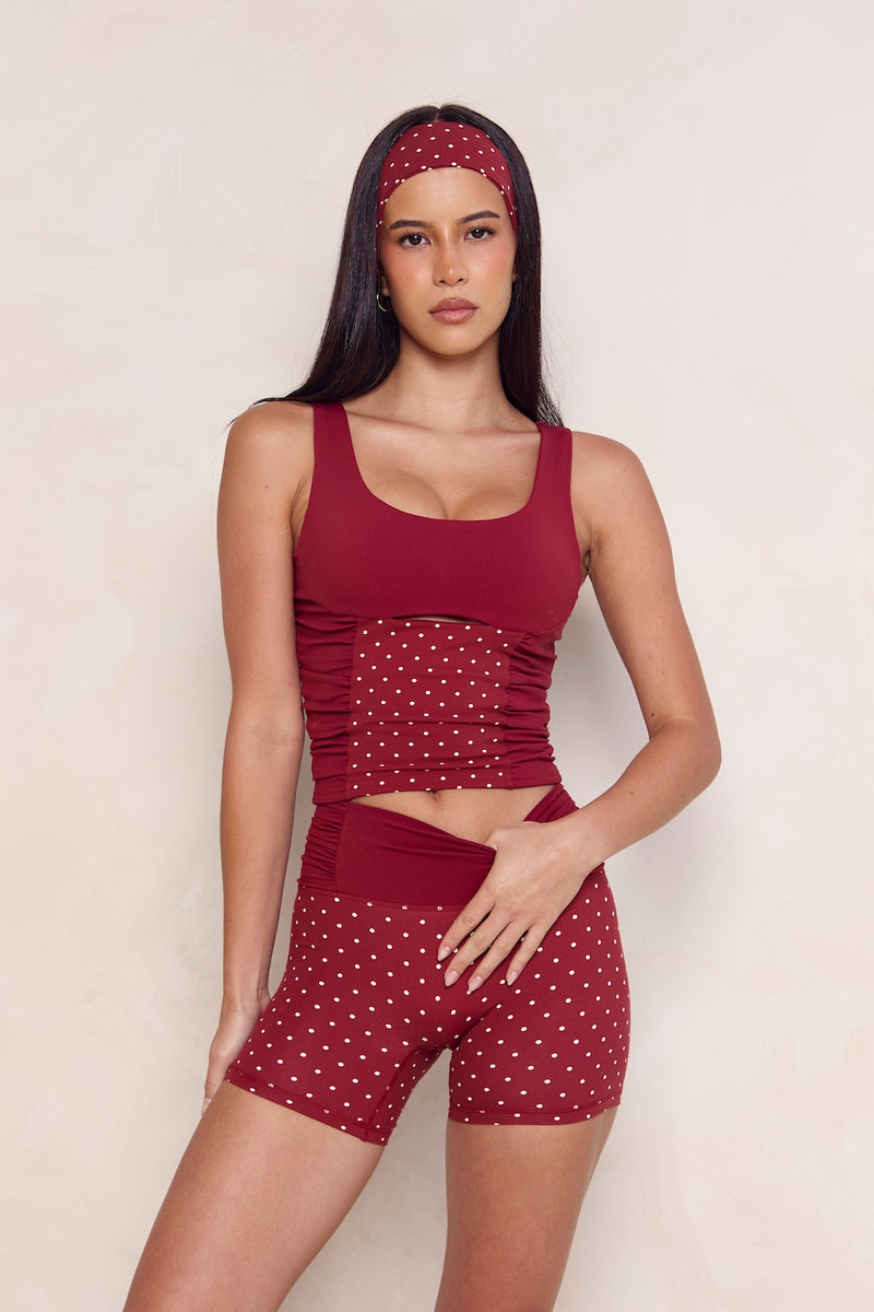Astoria LUXE BALANCE Ruched Sport Tank - Merlot Polka
