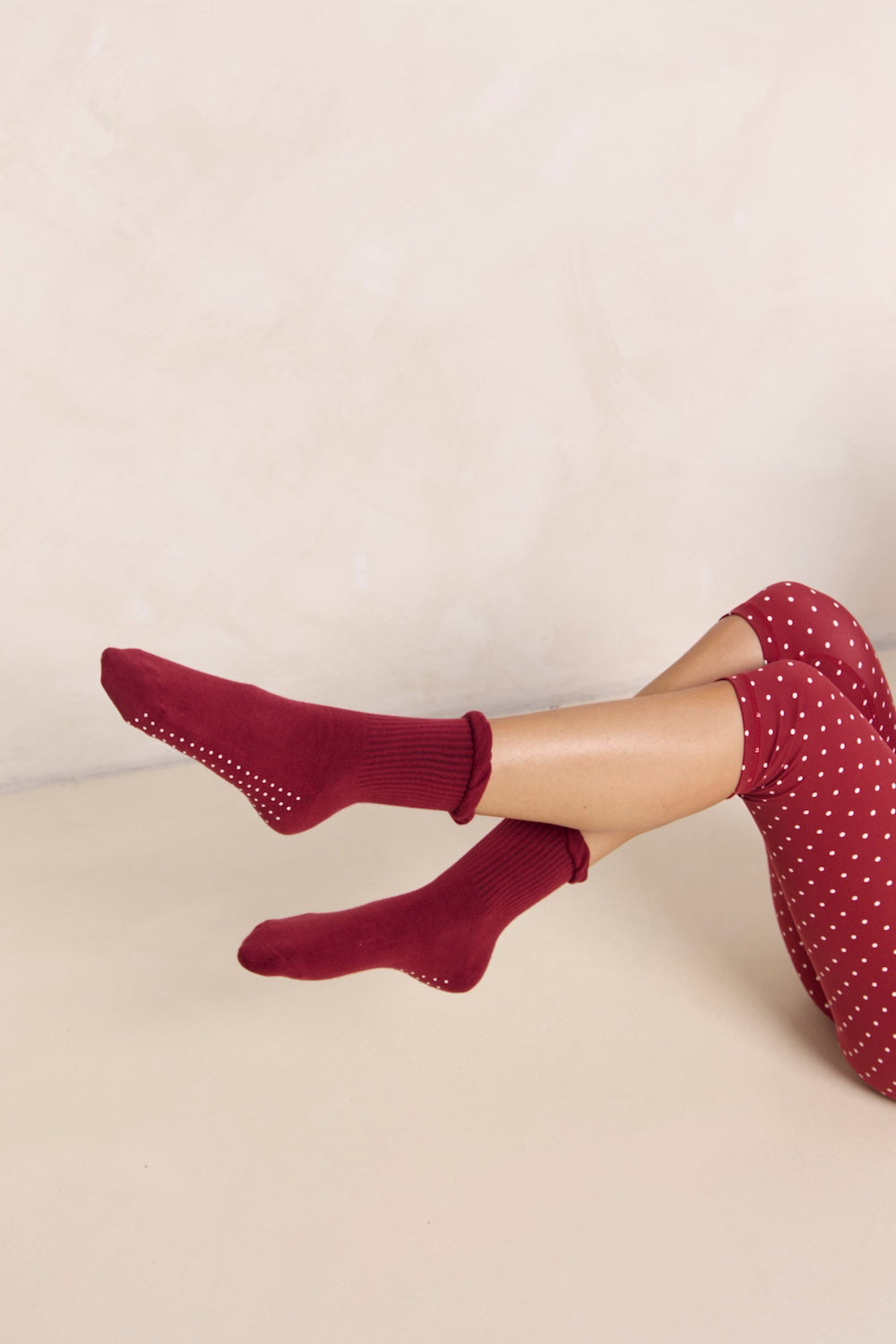 Astoria Grip Socks  - Merlot Polka