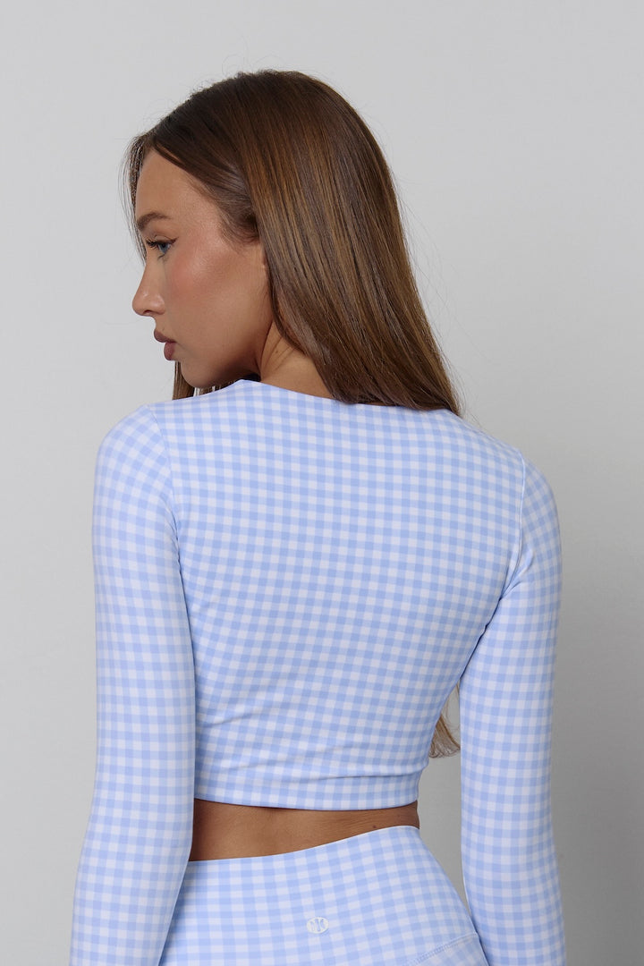 Astoria Luxe Balance Staple Sleeved Crop - Blue Gingham