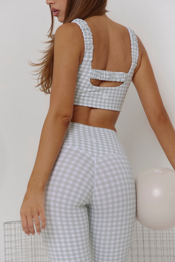 Astoria Luxe Balance Ruched Sports Crop - Jade Gingham