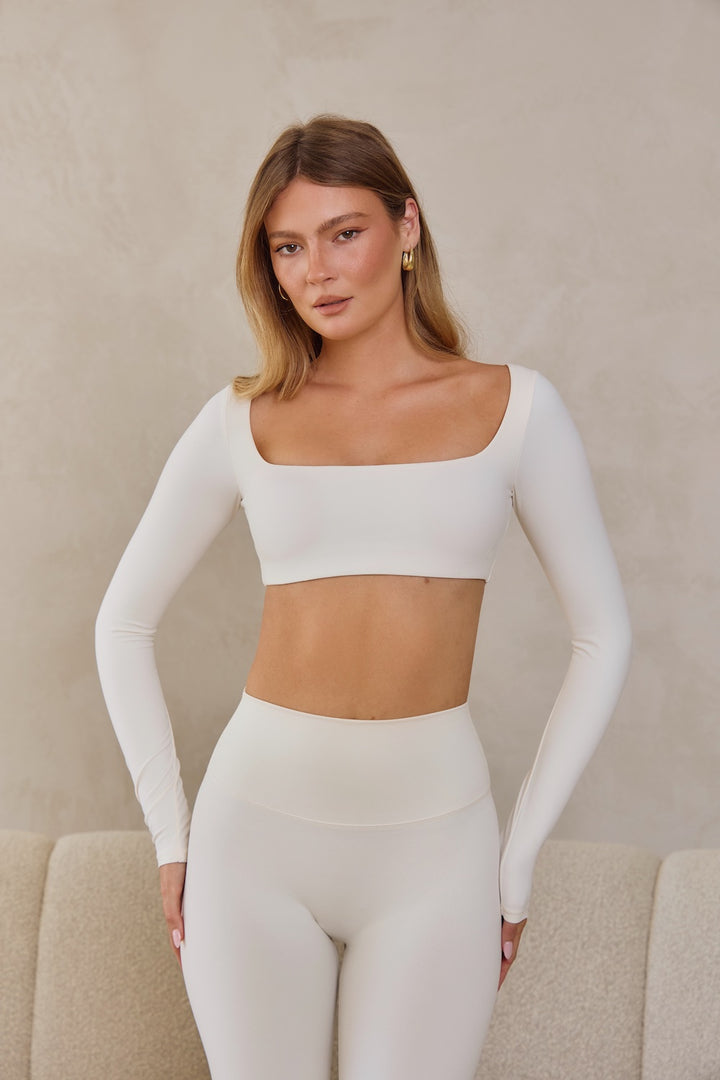 Astoria Luxe Balance Squareneck Sleeved Crop - Cream