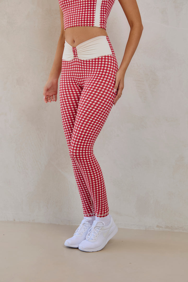 Astoria Luxe Balance Full Length Ruched Legging - Red Gingham