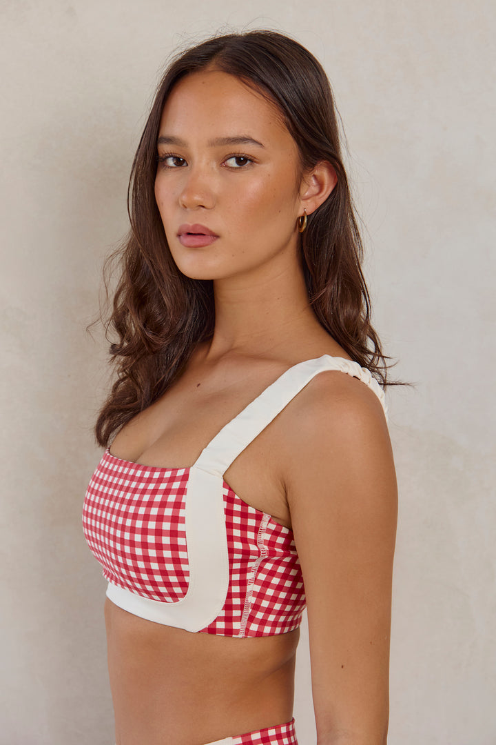 Astoria Luxe Balance Ruched Sports Crop - Red Gingham