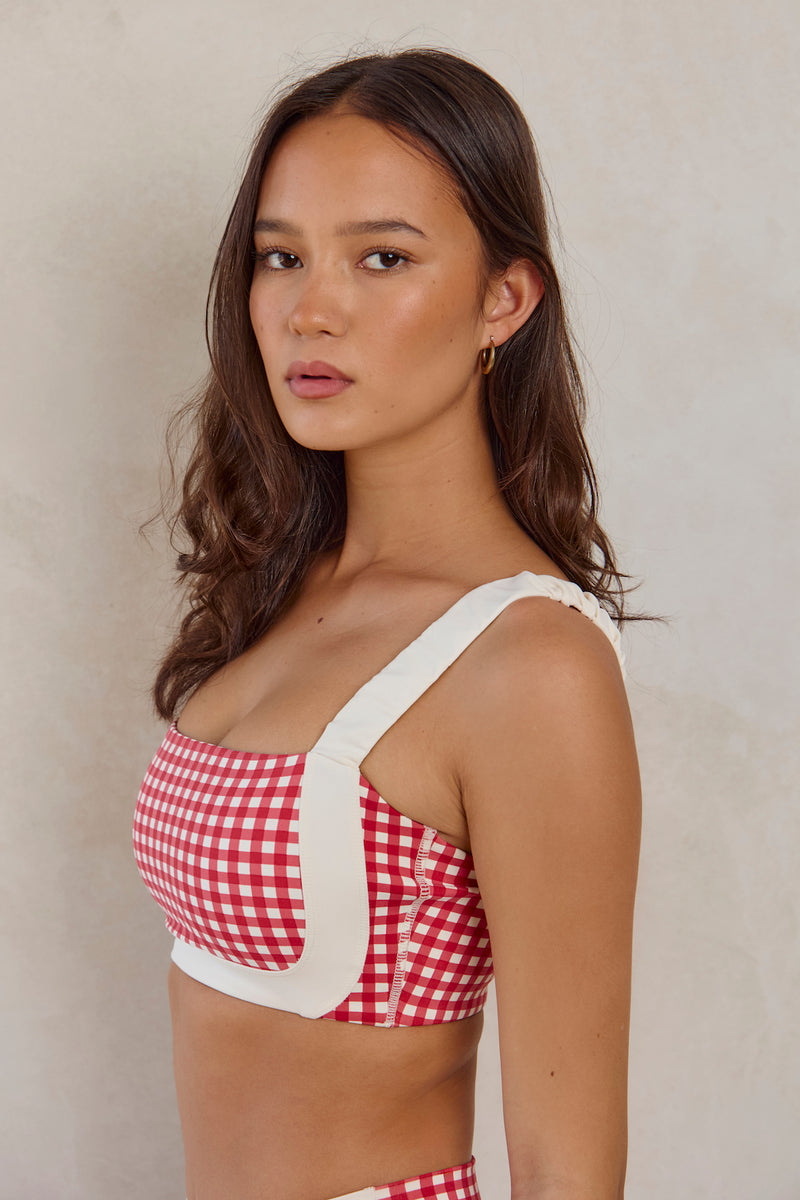 Astoria LUXE BALANCE Ruched Sports Crop - Red Gingham