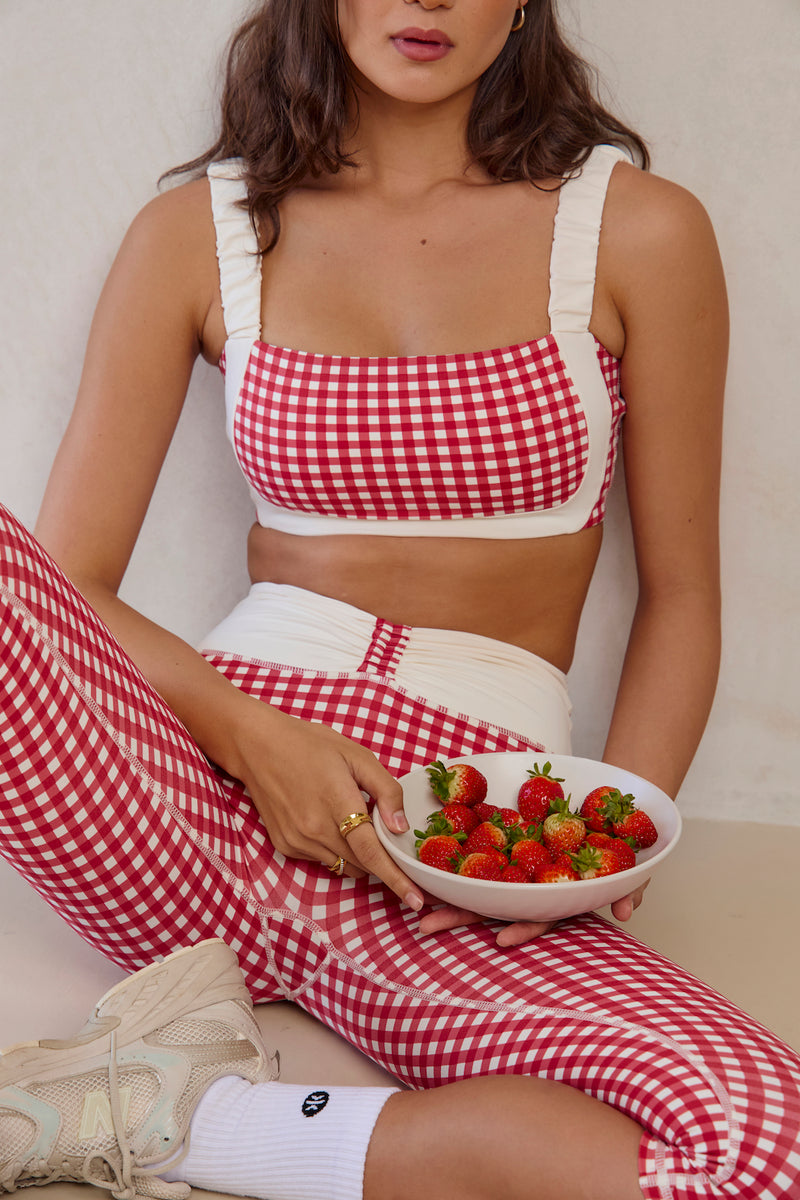 Astoria LUXE BALANCE Ruched Sports Crop - Red Gingham