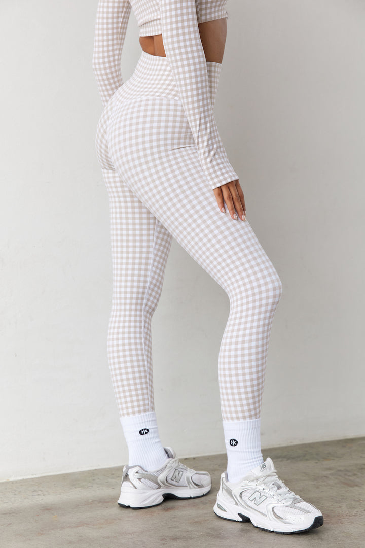 Astoria Luxe Balance Full Length Legging - Beige Gingham