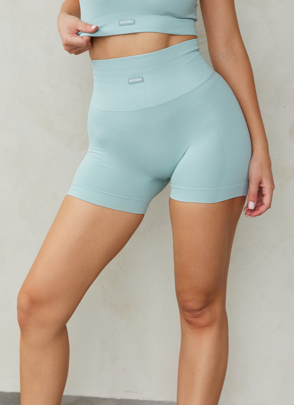 【Raucohouse】Milo boucle warm high-waist shorts Astoria CONTOUR Ribbed Seamless Short - Seafoam