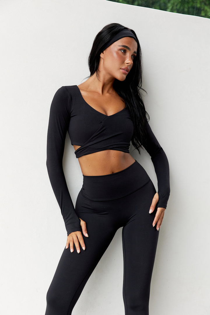 Astoria Balance Crossover Sleeve Crop - Black